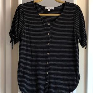 Amour Vert Black and White Striped Button Down